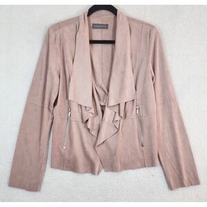 Bagatelle Faux Suede Moto Jacket Sz M Pink Blush Open Front Waterfall Soft